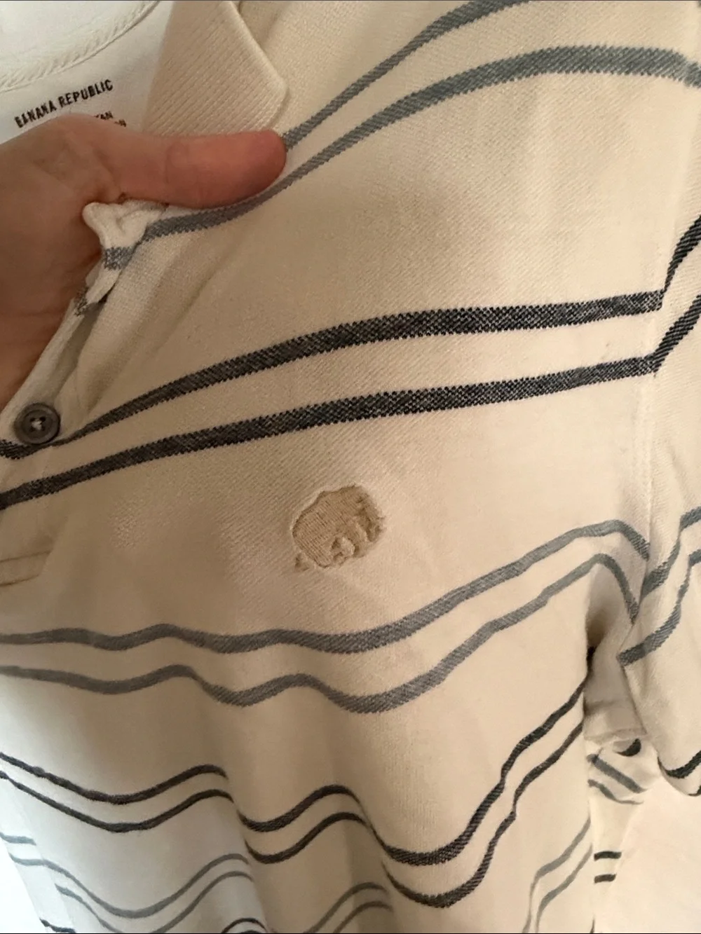 Banana Republic Cream Polo with Navy & Light Blue Stripes